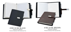 BD 33 ML Black Genuine Leather Premium Notebook With Swarovski Pen