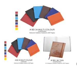 BD 34 & 35 Multi Colour and BD 36 TAN Leatherette A 5 Designer Dateless Notebook 200 to 296 Pages