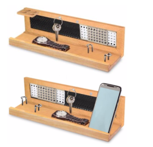 Wooden utility table top with lifetime calendar, space for visiting cards, keys, watch, mobile, pens etc