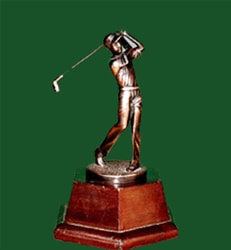 Wood Base Bronze Finish Young Golfer
